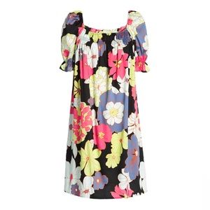 Babydoll Dress Size 1X Black Honolulu Floral Neon Tropical 70's Groovy Summer